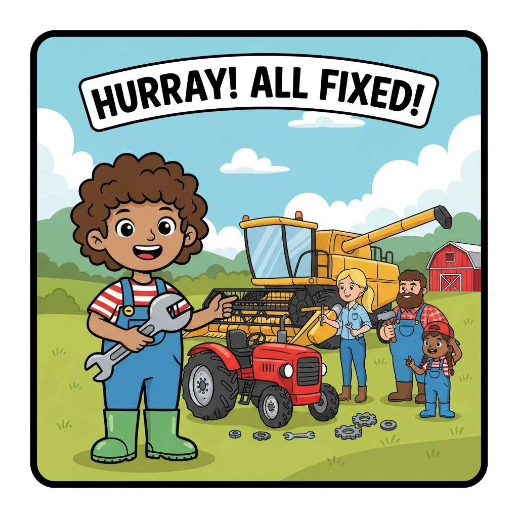 They all worked together to fix the tractor and the combine. Soon, all the machines were working again!