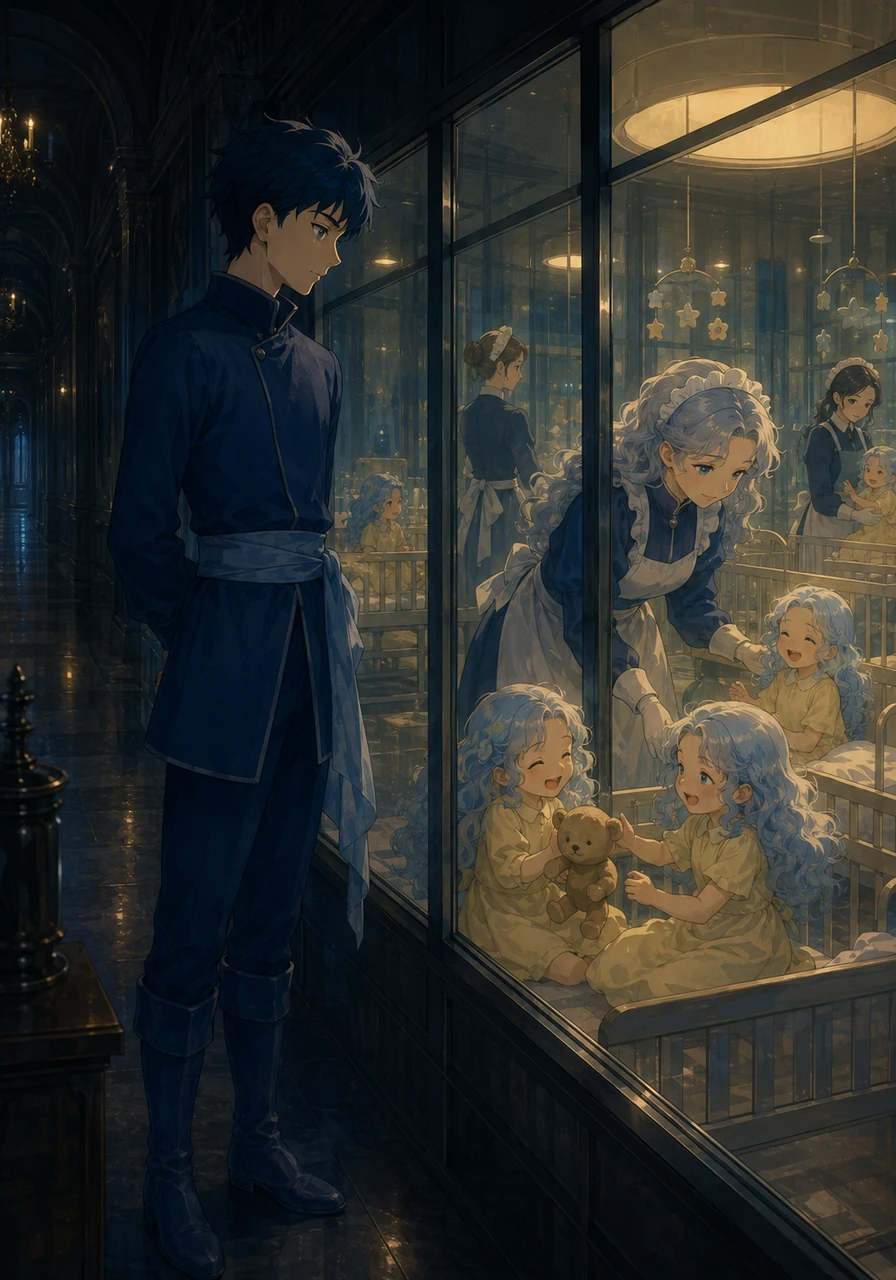 Deep within the imposing, shadow-drenched corridors of Rosewood Mansion, Joseph Rosewood watches over his creation, his eyes reflecting a cold, scientific ambition. Beside him, gentle maidens like Jeanie tend to the youngest creations, the Yellow Bells, whose innocent laughter echoes softly against the sterile glass walls of their nursery.