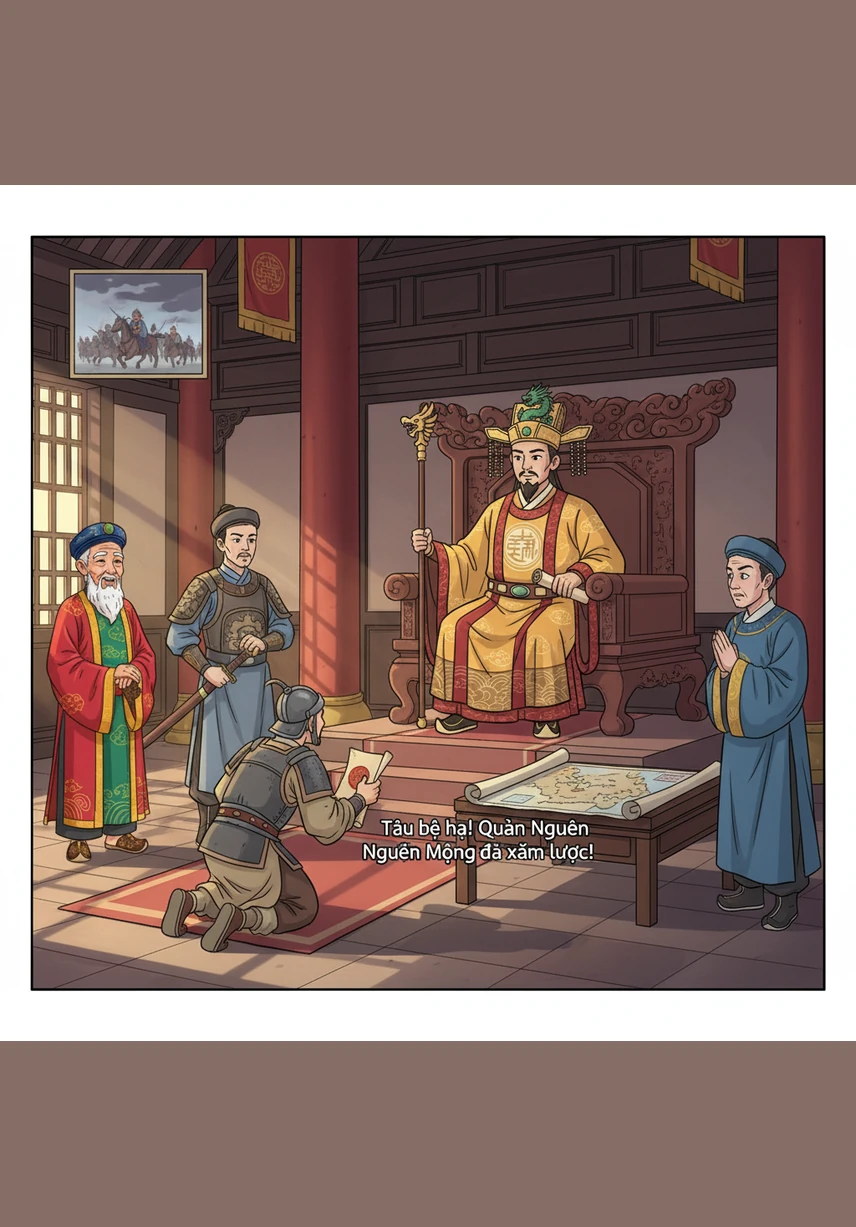 Khói lửa từ phương Bắc đang tiến gần biên giới, mang theo tham vọng xâm lược của quân Nguyên Mông hùng mạnh và tàn bạo. Tin tức cấp báo về kinh thành khiến không khí trở nên căng thẳng và lo âu bao trùm lên khắp các xóm làng.