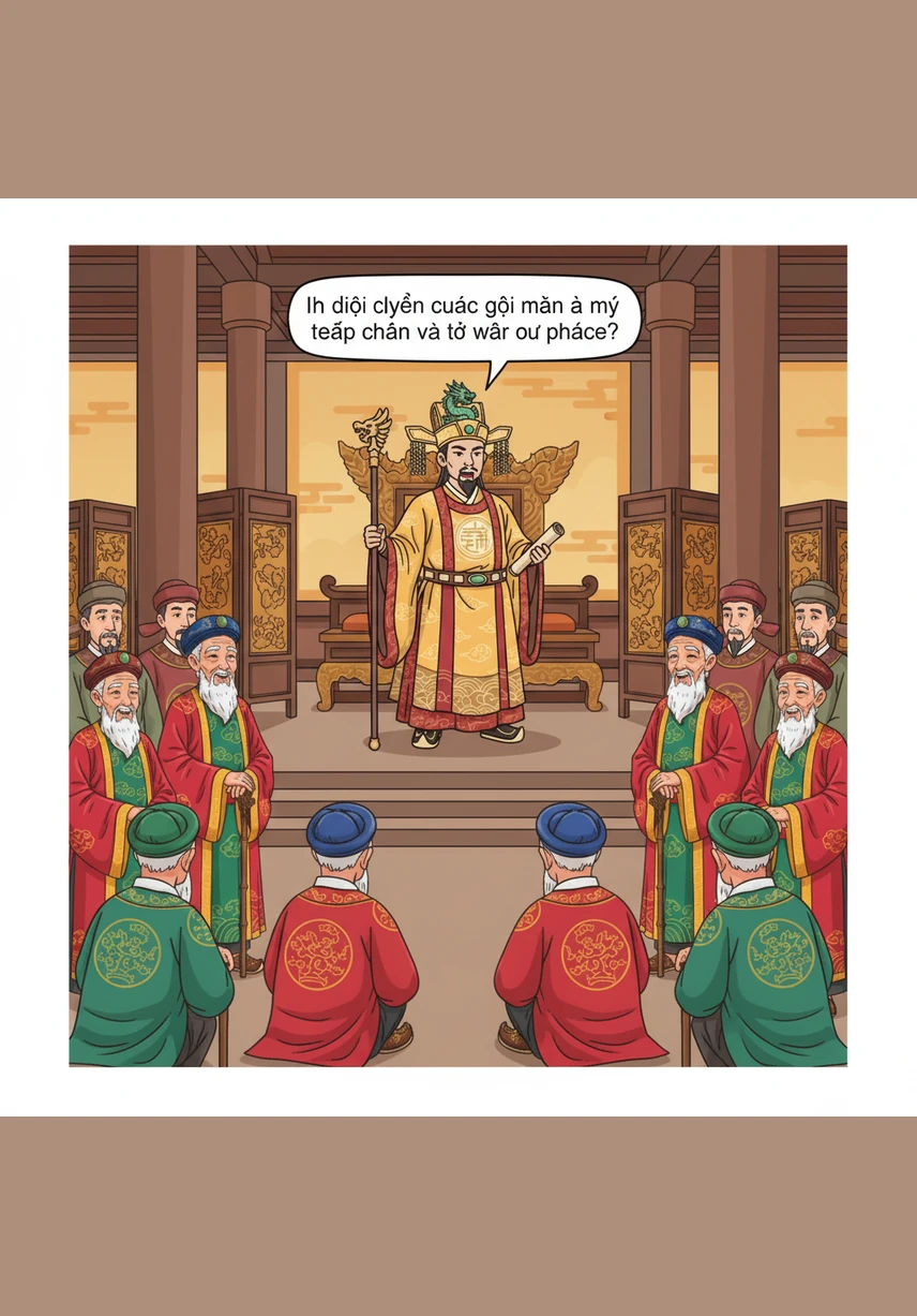 Giữa điện cao, nhà vua dõng dạc hỏi lớn để tất cả cùng nghe: Quân giặc mạnh, thế nước đang nguy, chúng ta nên hòa hay nên đánh? Câu hỏi vang vọng khắp không gian, chạm đến trái tim và lòng tự tôn của từng người có mặt.