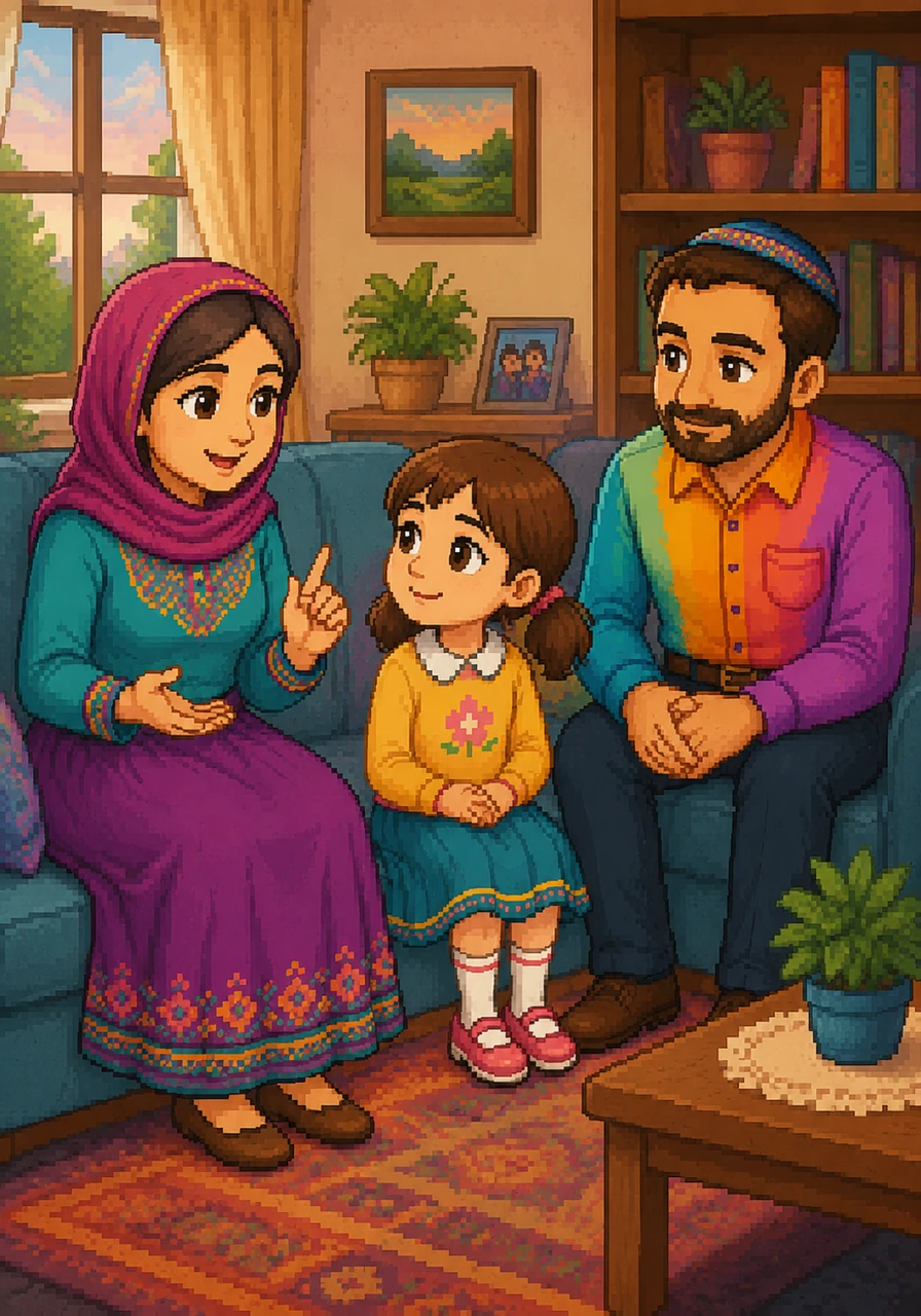 In the quiet living room, Mommy explains that we pray to reconnect with Hashem and remember where our success truly comes from. Miri listens intently, realizing that her daily efforts are a way to stay close to the Creator.