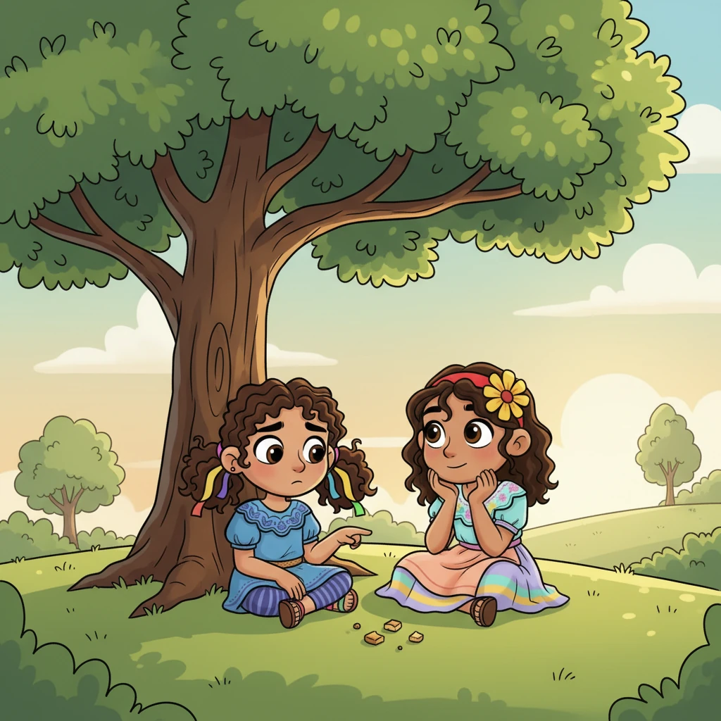 Más tarde, sentadas bajo un árbol, Vale le contó a Marlen lo que sentía. 'Siempre alguien se queda con las migajas', suspiró Vale, mirando el suelo. Marlen asintió pensativa, 'Sí, no es justo que algunos tengan mucho y otros casi nada'.