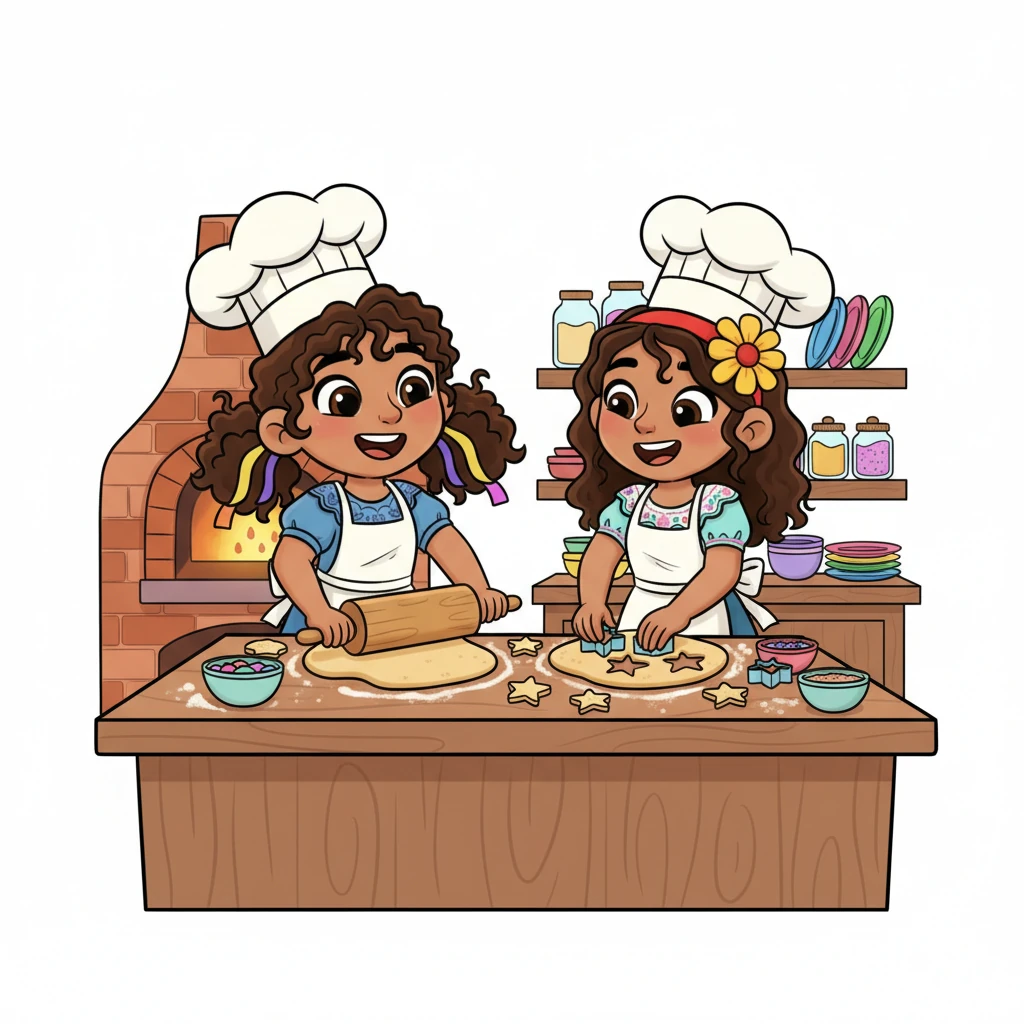 Con una risa contagiosa, decidieron que la mejor forma era hornear sus propias galletas, ¡pero esta vez, cada galleta sería perfectamente igual! Con delantales y sombreros de chef, mezclaron, amasaron y cortaron la masa con gran cuidado, asegurándose de que ninguna fuera más pequeña que otra.