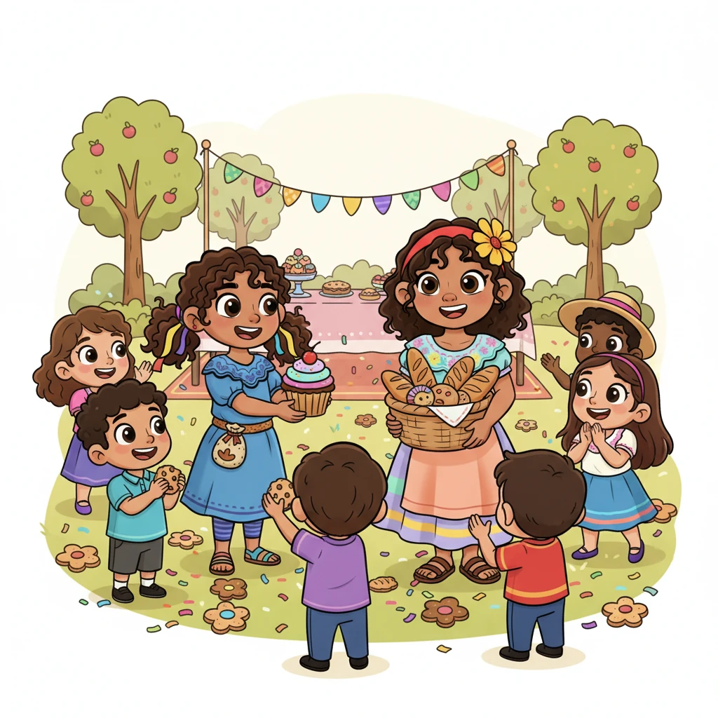 Desde ese día, las fiestas de Vale y Marlen siempre estuvieron llenas de generosidad y porciones justas. Todos aprendieron que la verdadera amistad significa asegurarse de que cada persona se sienta incluida y especial. ¡Y así, en su mundo, las migajas desaparecieron para siempre!