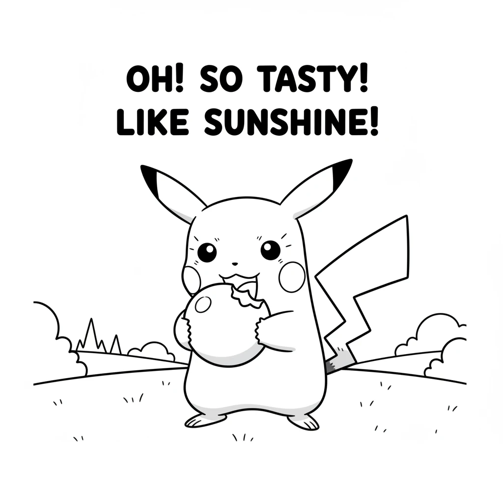 Pika took a big, happy bite. Oh, the berry tasted like sunshine and sweet dreams, bursting with flavor! Pika's eyes sparkled with joy, knowing the lon