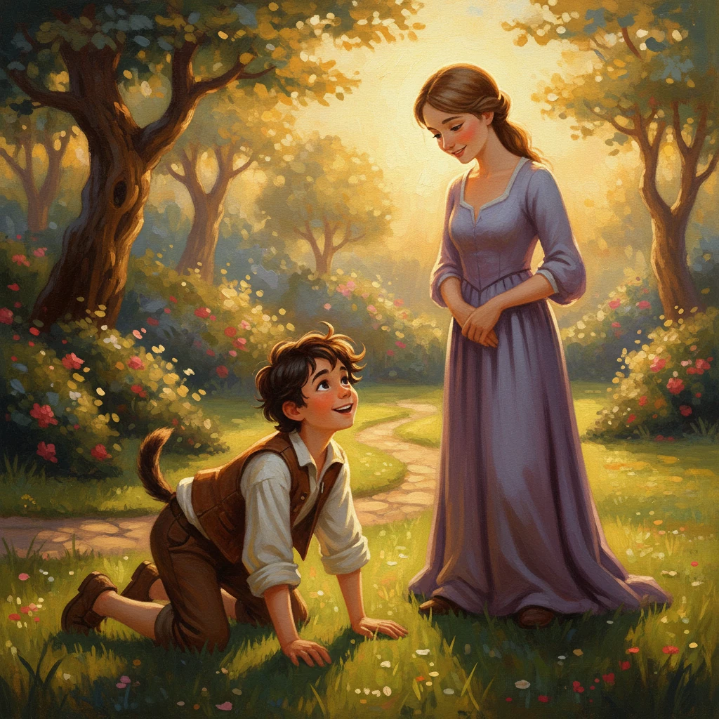 Finn, embracing his role, playfully dropped to all fours, wagging an imaginary tail with great enthusiasm. He was no longer just Finn; he was a spirited little puppy, eager for adventure. Elara, with a gentle smile, became his kind and patient master.