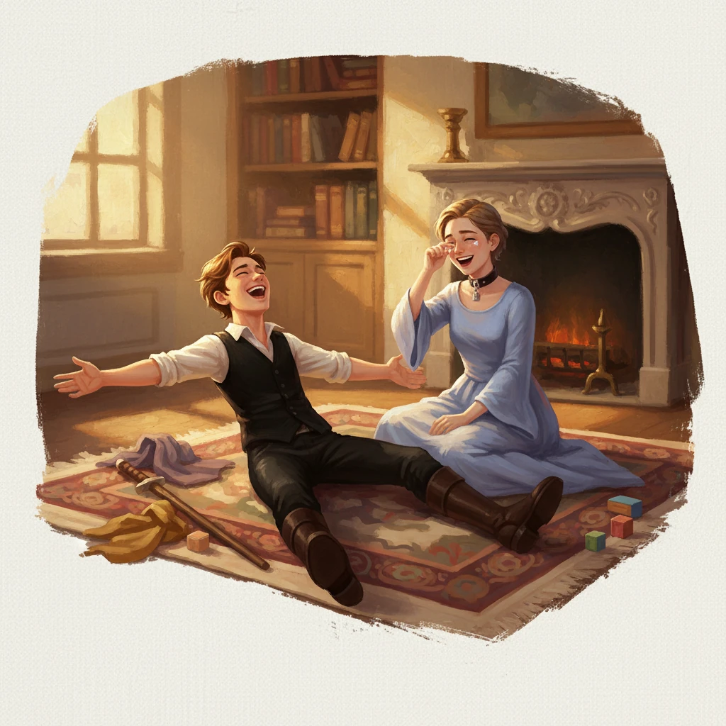 A burst of shared laughter filled the room as Finn stumbled dramatically during a particularly elaborate bow. Elara, wiping a tear of mirth from her eye, joined him on the floor, their imaginations weaving a tapestry of shared joy and boundless creativity.