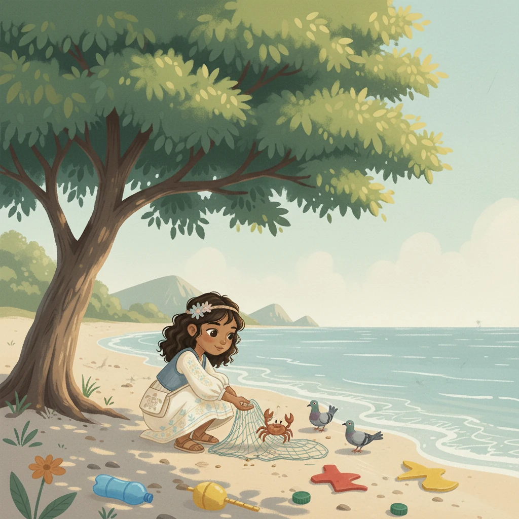 Una mañana, mientras caminaban cerca de la playa, la alegría se desvaneció. Iguanas marinas luchaban por llegar al mar, y entre las rocas aparecían objetos extraños: botellas y pedazos de plástico. Camilo, con extremo cuidado, liberó a un cangrejito atrapado bajo una botella, mientras Ximena documentaba la "Basura que no es de CALU".