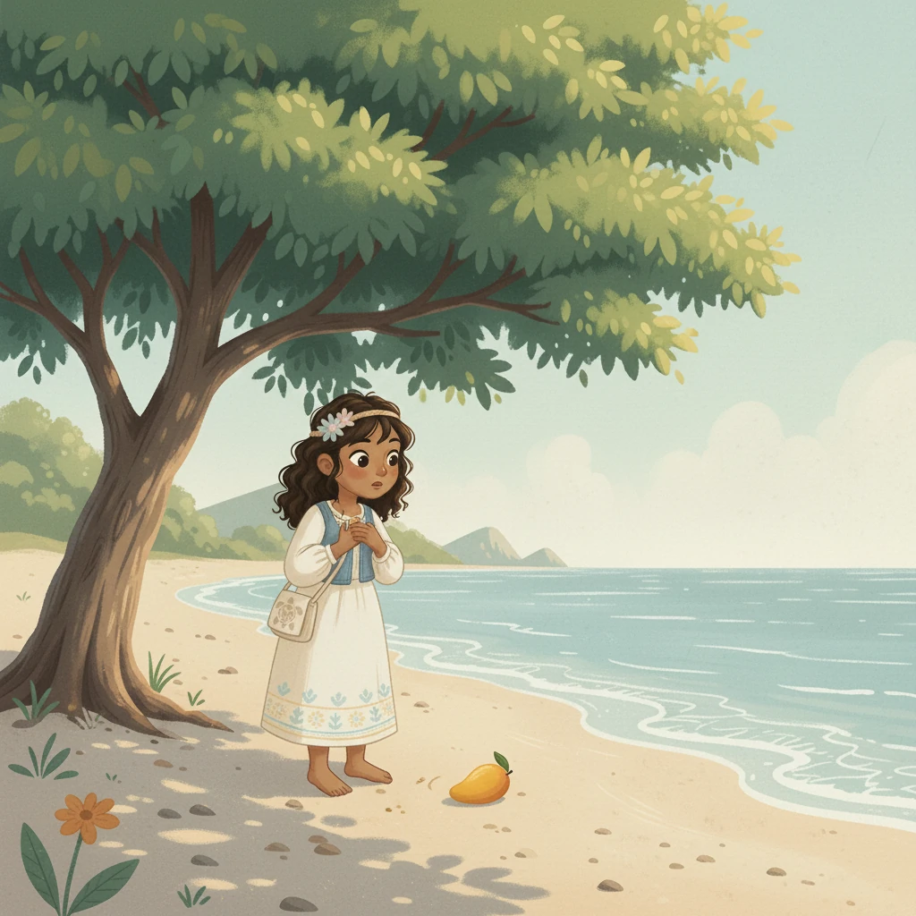 Esa tarde, la lección de la Abuela Alicia resonó en el corazón de María. Mirando el vasto océano y su pequeña isla, se dio cuenta: "Si CALU es especial, ¿no será que todas las partes del planeta lo son? ¿No deberíamos cuidarlo todo?". Justo entonces, un mango maduro cayó del árbol, como una suave confirmación de su pensamiento.