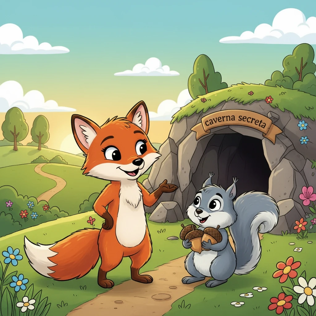 Raposa Astuta se aproximou de Saltitão com um sorriso doce, oferecendo-se para mostrar-lhe uma "caverna secreta e super segura" para guardar suas preciosas nozes. Ela prometeu que seria o melhor lugar do mundo.