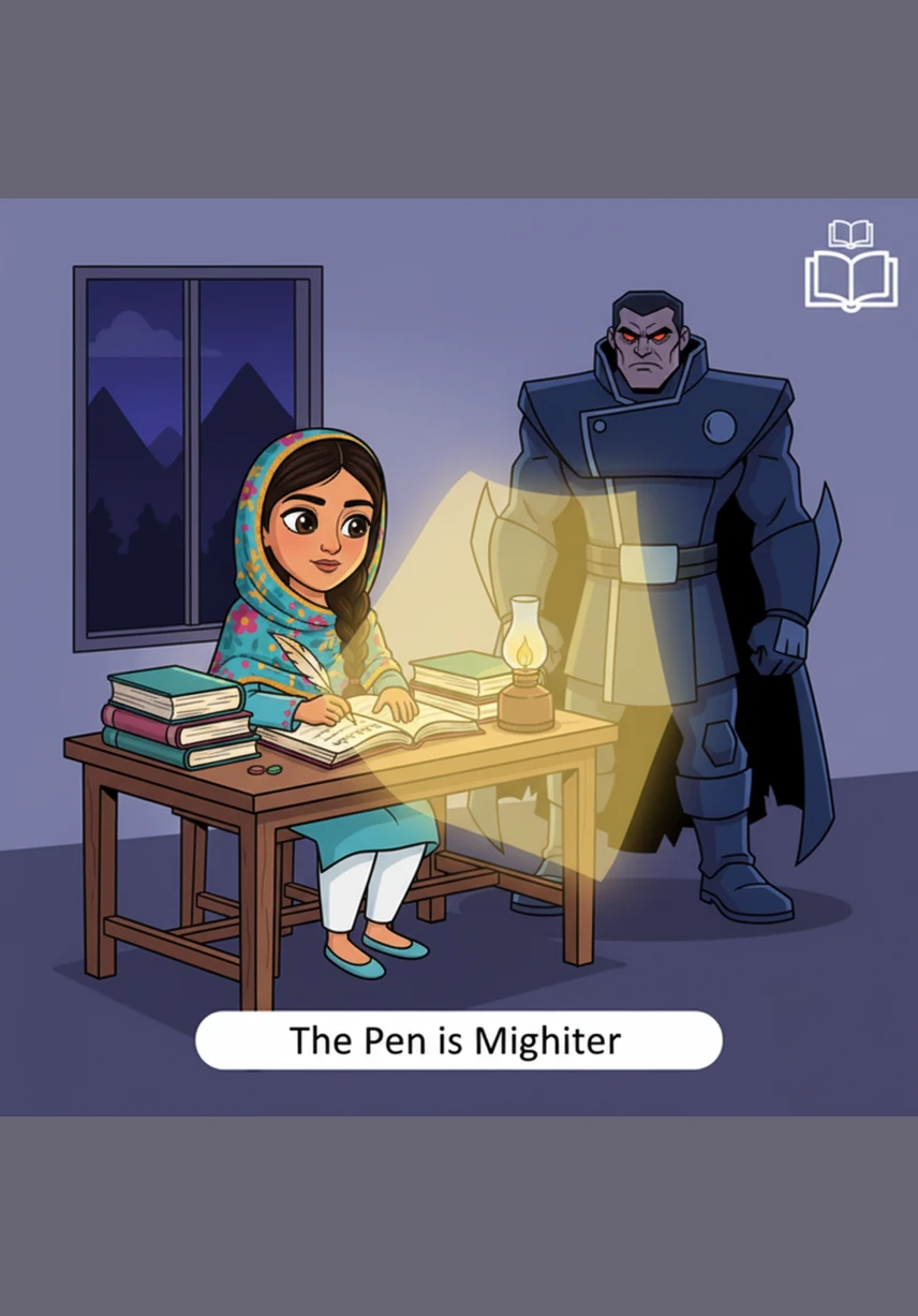 Instead of staying silent, Malala began to speak out, writing down her thoughts and sharing her secret diary with the world. She believed that a pen and a book were more powerful than any threat, and her small voice began to echo far beyond the high mountains.