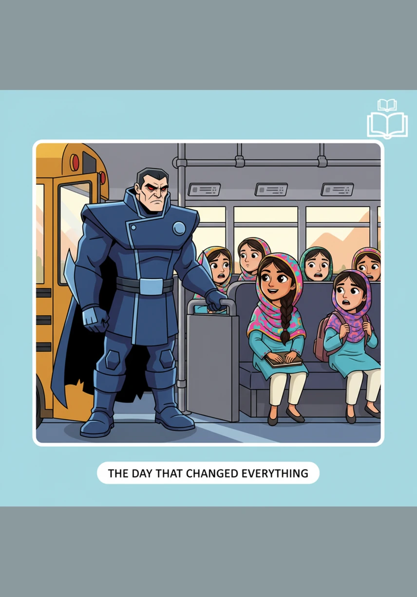 Because she was so brave, some people tried to stop her forever during a bus ride home from school. It was a scary and dark moment that shocked the world, but even in the face of great danger, Malala's light did not flicker.