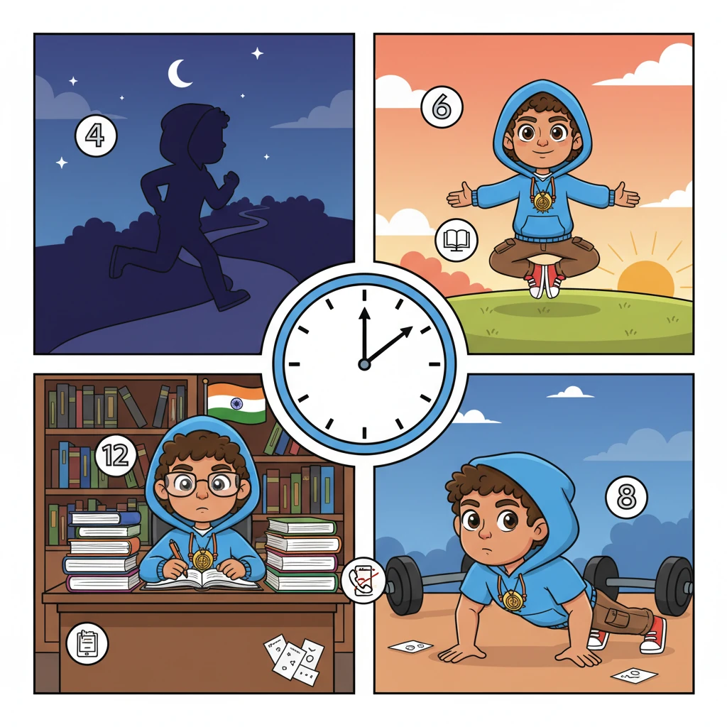 His daily routine transforms into a rigorous schedule: a 4 AM run, 6 AM yoga, day-long studies, evening fitness training, and late-night revisions. He disconnects from his mobile phone and foregoes friends' parties, focusing solely on his one unwavering goal: serving his country. His determination shines through every disciplined action.