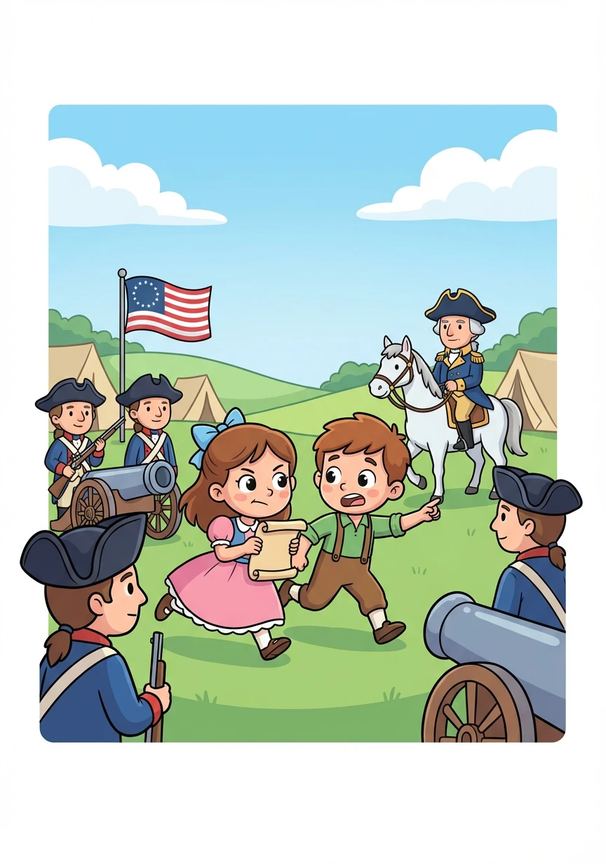 With the hieroglyph recovered and the decree completed, the toolbox activates again. This time, they find themselves amidst the chaos of the American Revolution, where a vital message needs to be delivered to General Washington.