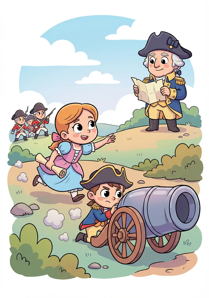 Lily and Tom bravely navigate the battlefield, avoiding redcoats and delivering the message just in time for Washington to make a strategic decision. They learn about courage and the importance of communication during times of conflict.