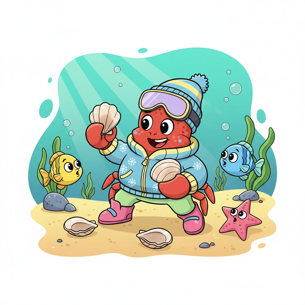 Um dia, Sebastião decidiu que não podia mais apenas sonhar. Ele começou a coletar conchas grandes e lisas, imaginando-as como seus próprios esquis. Seus amigos peixes e estrelas-do-mar olhavam com curiosidade, mas Sebastião estava determinado a transformar seu sonho em realidade.