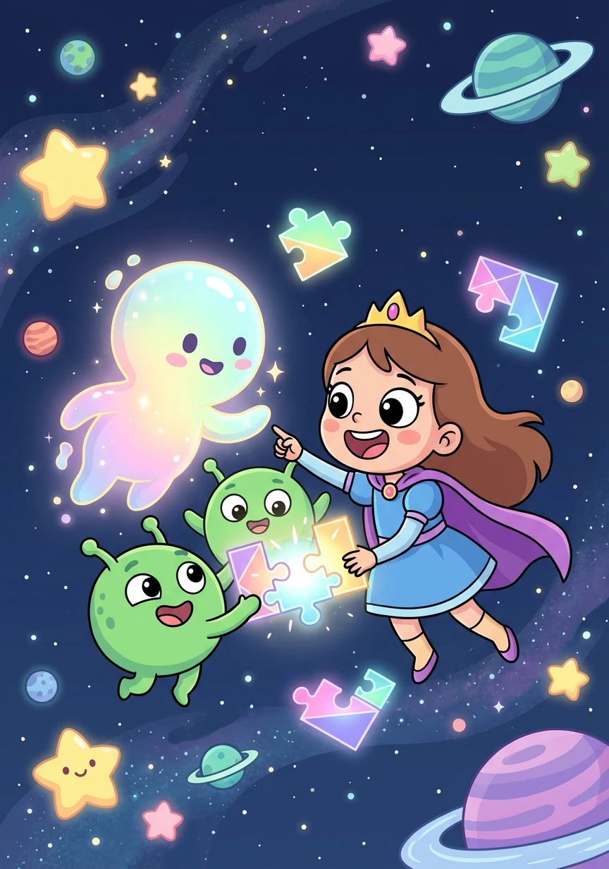 They encountered friendly aliens and solved cosmic puzzles, using Astra's knowledge of science and Lumina's magical abilities to overcome every obstacle.