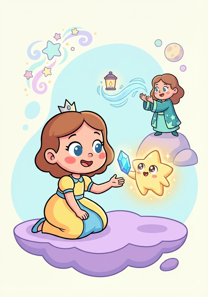 Astra, using her kindness and understanding, befriended the star sprite, who willingly gave them the crystal. Lumina used her magic to harness the crystal's energy.