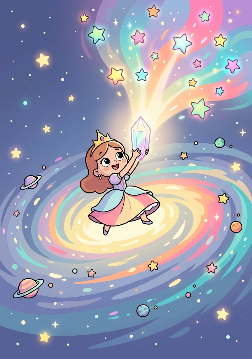 Lumina focused the crystal's power on her fading galaxy, and slowly, the stars began to shine brighter, and the colors became more vibrant. The galaxy was saved!