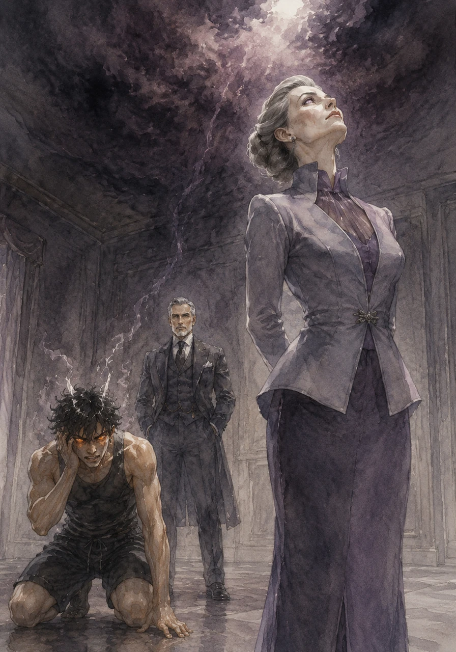 Suddenly, the Mother snaps her head upward, her unnervingly sharp eyes scanning the ceiling with predatory instinct. She cannot see the wasp yet, but the air grows heavy with a dark static that makes Kaelen’s antennae curl in sudden, sharp pain.