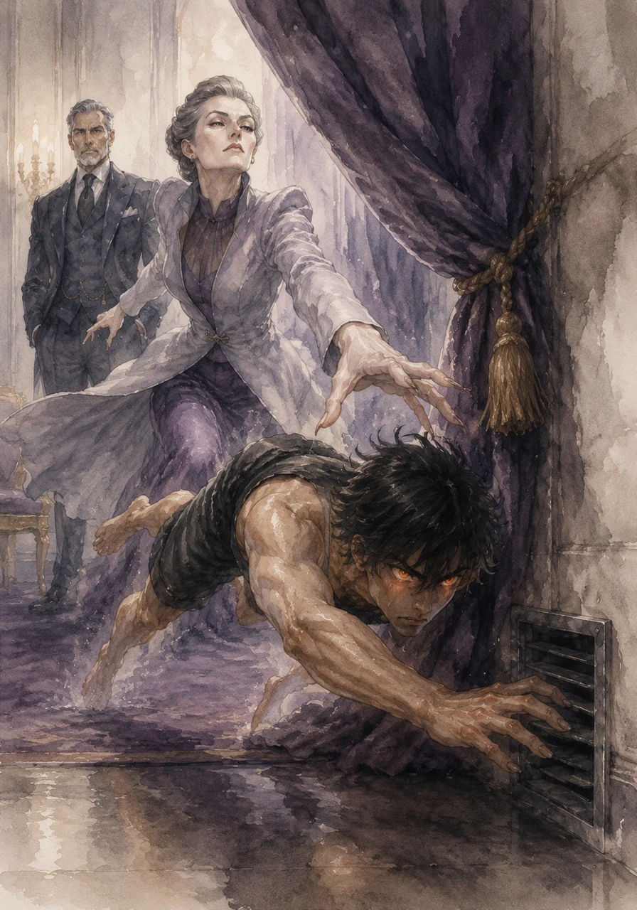 Sensing discovery, Kaelen dives from the curtain toward a small ventilation duct near the floor. Behind him, the perfect daughter moves with supernatural speed, her fingers missing his tiny thorax by a mere fraction of a millimeter.