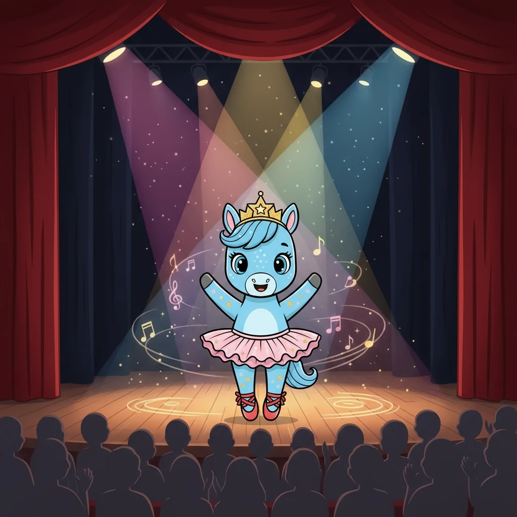 Finalmente, chegou o dia da apresentação. Estrelinha estava nervoso, mas, ao entrar no palco, sentiu a energia da música e a alegria de dançar. Ele dançou com todo o seu coração, mostrando a todos sua paixão.