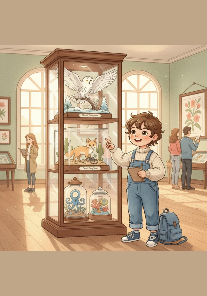 In a vibrant gallery of nature, Leo compares the traits of different animals, from a tall giraffe to a tiny fruit fly with only eight chromosomes. He learns that while every creature has a different number of chromosomes, the language of DNA is the universal code for all life.