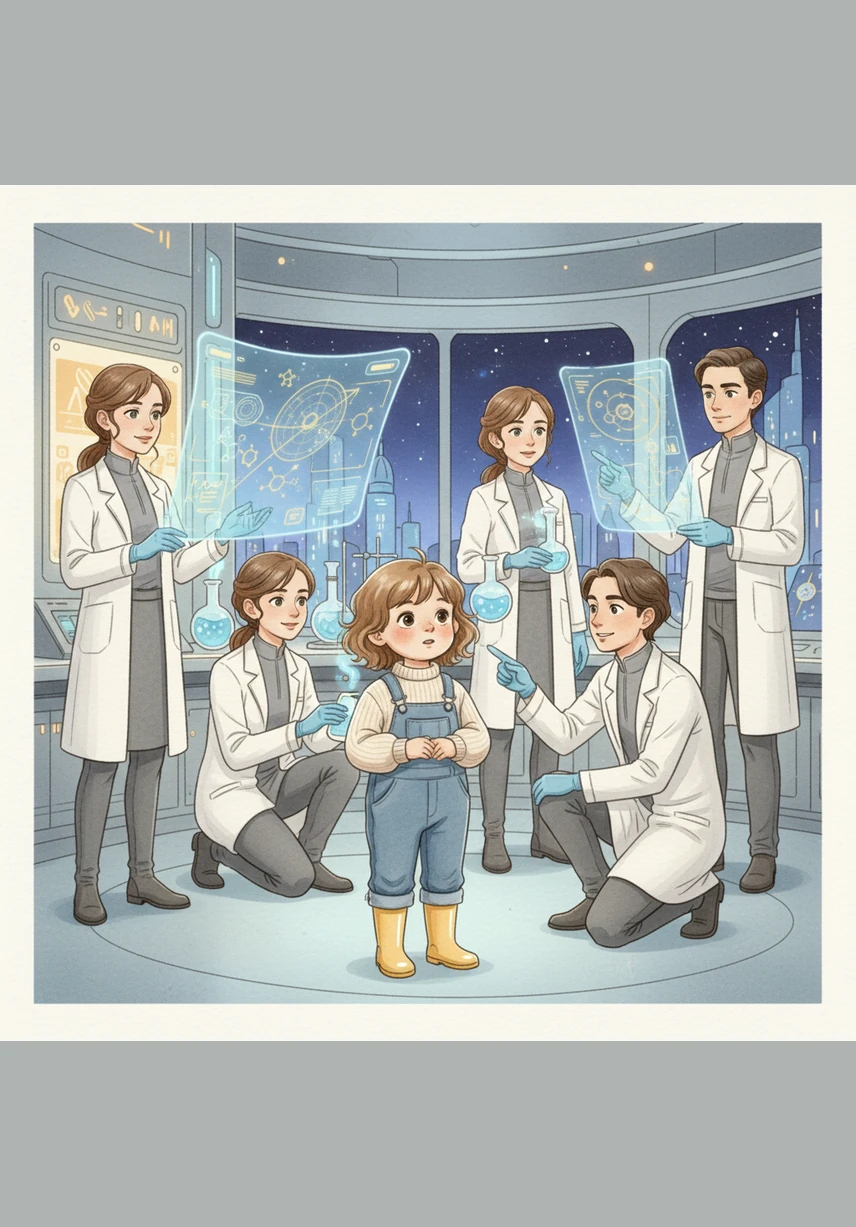 Leo visits a high-tech futuristic lab where scientists use genetic maps to solve mysteries and heal diseases. He sees how understanding our blueprint helps doctors create special medicines and learn how humans have evolved over millions of years.