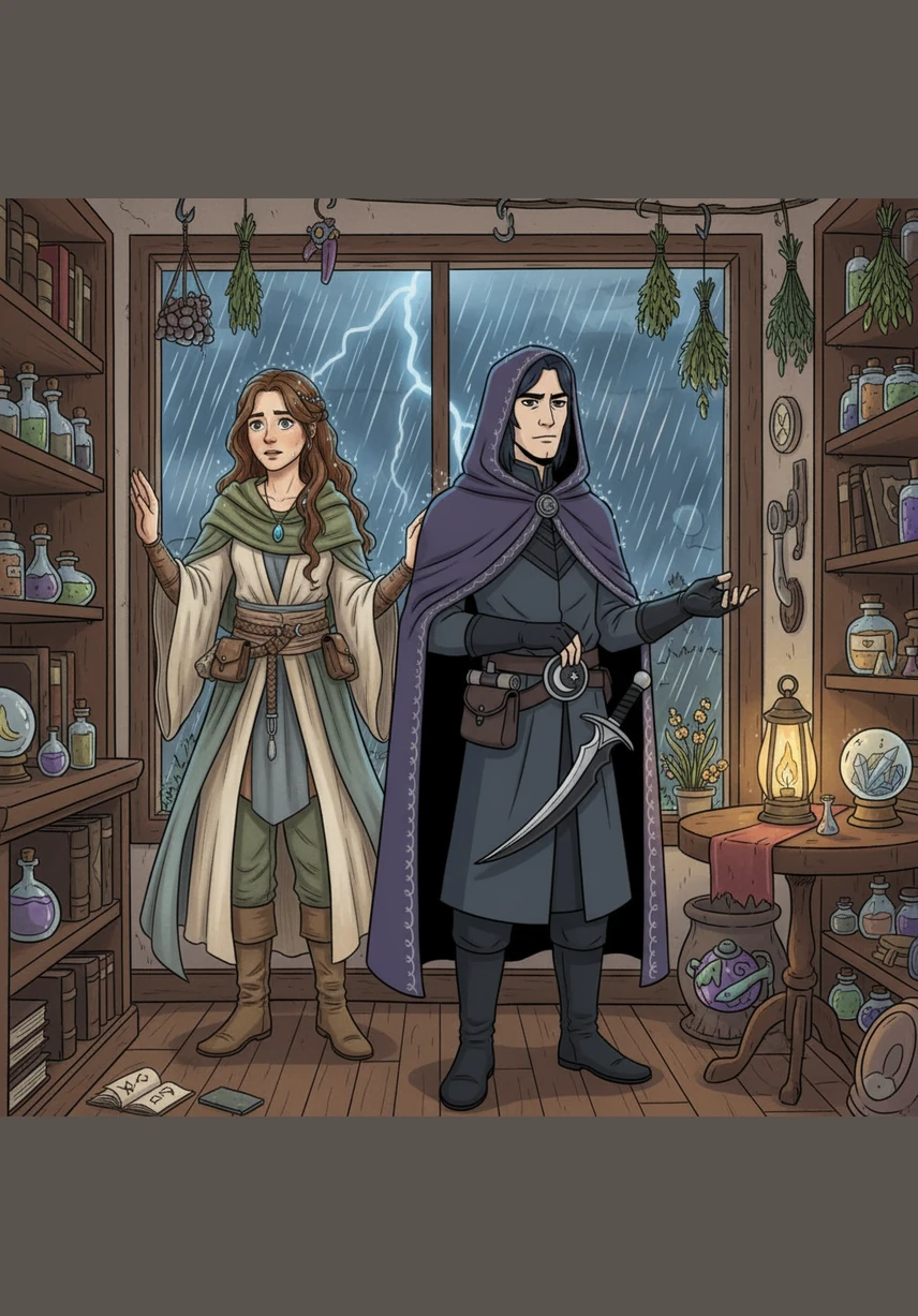 Uma chuva repentina de verão começa a cair lá fora, transformando a rua em um cenário borrado e mantendo Gabriel na loja com Clara. Eles decidem compartilhar um bule de chá de jasmim enquanto ouvem o toque rítmico e relaxante das gotas de chuva contra o vidro da vitrine.