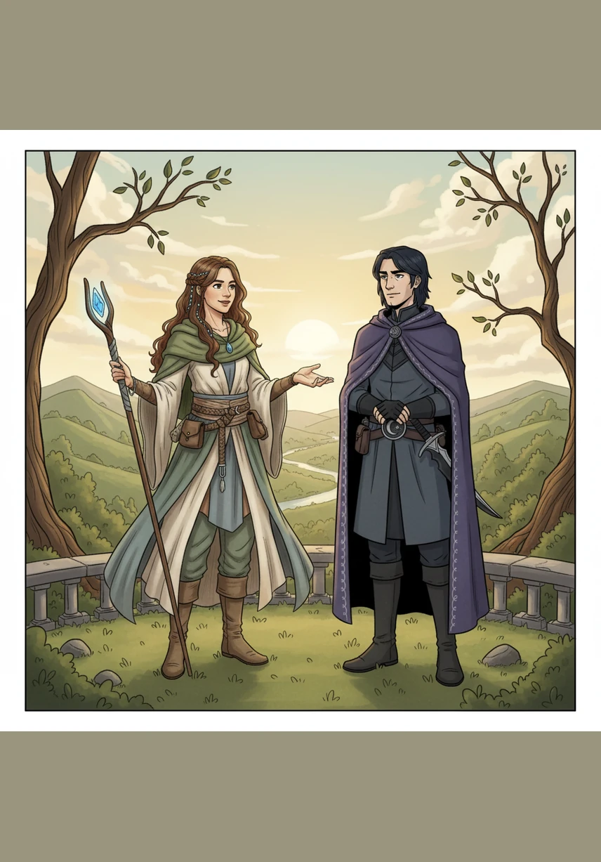 Eles passam uma tarde ensolarada em um mirante no topo da colina, pintando a paisagem do pôr do sol em telas lado a lado. O céu se transforma em uma explosão de rosa, laranja e dourado, espelhando perfeitamente os sentimentos que florescem intensamente entre os dois.