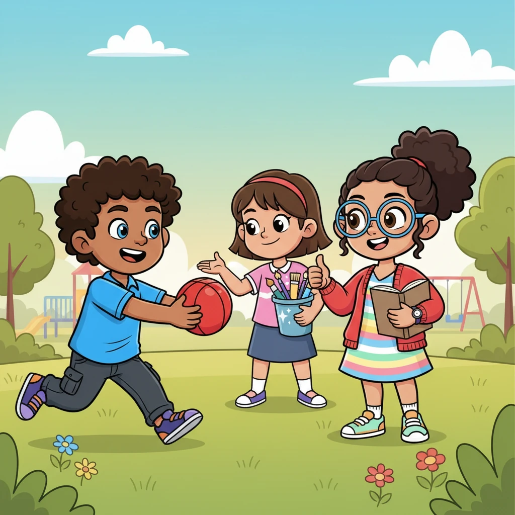 With a sudden "Oh!" Leo remembered and rushed to retrieve the ball, returning it to Penny with a grateful smile. Penny checked her notebook, giving him a warm thumbs-up. Later, Daisy returned the art supplies, sparkling clean, and thanked Penny for her generosity.