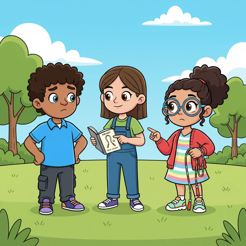 Penny often helped her other friends too. When Sam and Lily couldn't remember whose turn it was with the jump rope, Penny calmly consulted her notebook. She pointed to a tiny drawing of a jump rope next to Lily's name, solving the mystery with a smile.
