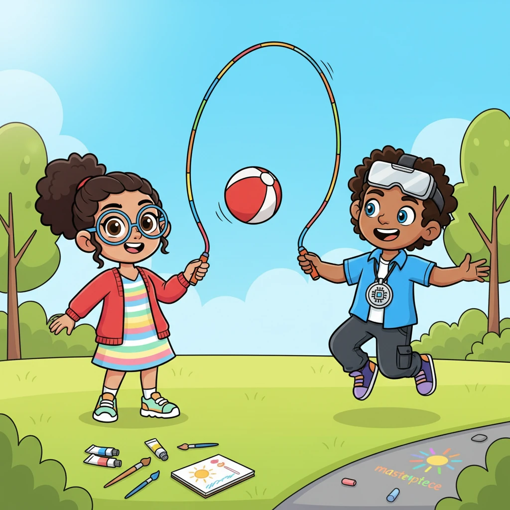 Thanks to Penny's perfect plan, all the friends played happily together again. The red ball bounced, the art supplies created masterpieces, and the jump rope twirled. Everyone knew where their things were, and nobody felt left out.