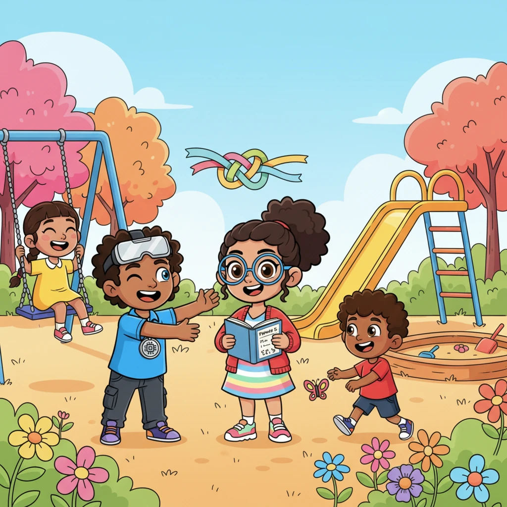 The final scene shows Penny surrounded by all her happy friends, laughing and playing in a vibrant, colorful park. Her notebook, a small but mighty tool, symbolizes the power of organization and kindness in building strong, joyful friendships.