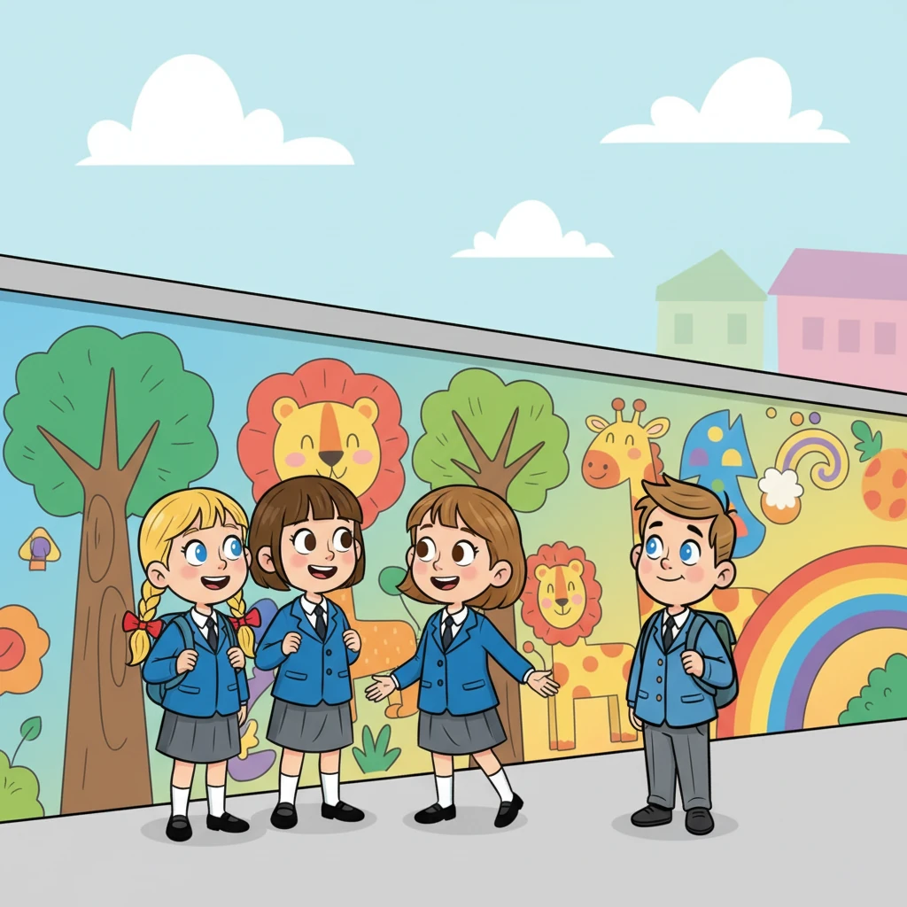 White girls, dressed in their neat, standard uniforms, gathered by a colorful mural, chatting and giggling amongst themselves. One girl with bright ribbons in her hair looked over and offered Misha a kind, encouraging smile, making him feel welcome.