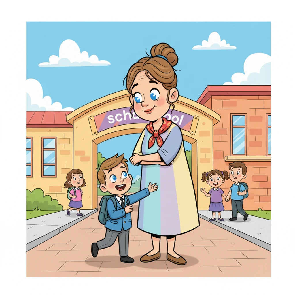 When his mom came to pick him up, Misha couldn't stop talking about his amazing day. He excitedly showed off his unique uniform and recounted all his new experiences, his face beaming with pure happiness. His mom hugged him tightly, proud of his bravery.