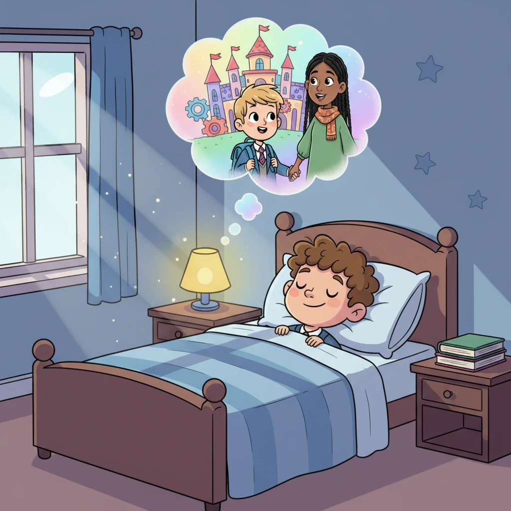 That night, Misha drifted off to sleep with a wide smile, dreaming of his new friends and the wonderfully quirky Brightwood Academy. He knew tomorrow would bring even more fun and adventures, and he couldn't wait to embrace his new, colorful world.