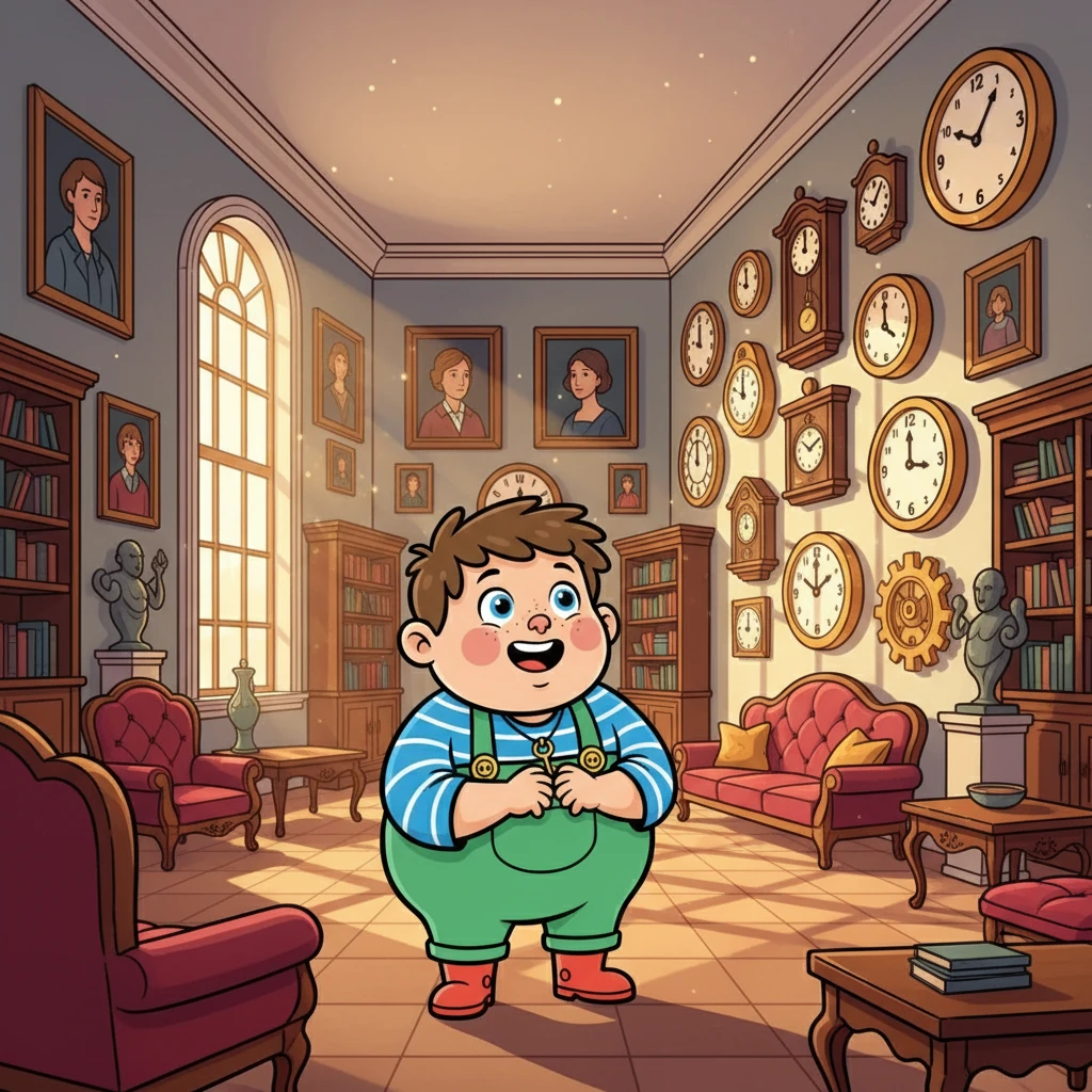 A szoba óriási volt, tele drága bútorokkal és műtárgyakkal. Péter körülnézett, és egy csomó csillogó, drága órát vett észre, melyek a falon lógtak. Érezte, hogy ez egy nagyszerű nap lesz.