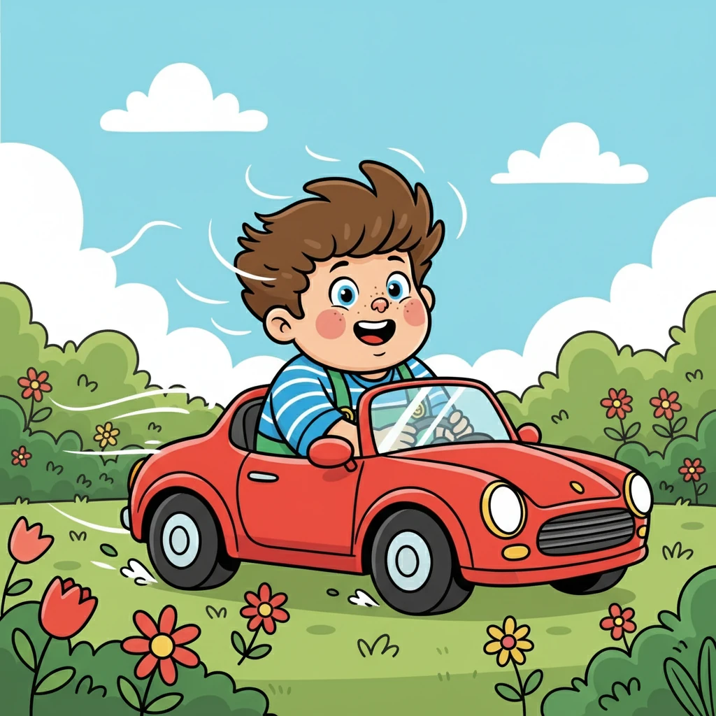 Végül egy piros sportkocsit választott, és a hatalmas kertben száguldozott. A szél süvített a hajában, és a szabadság érzése töltötte el.