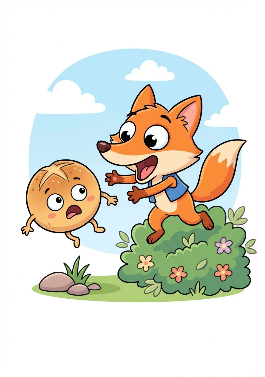 Äkki hüppas põõsast välja näljane Rebane, kellel oli Saiapätsi vastu suur isu.