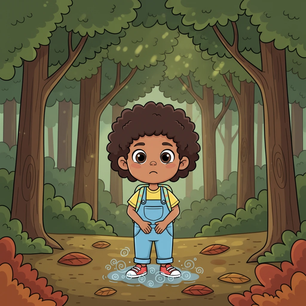 Alfie A felt a shiver of fear, his little heart thumping like a drum. He looked down at his feet, tiny clouds of worry floating around him. The forest was so quiet, and he didn't know what to do or where to go.
