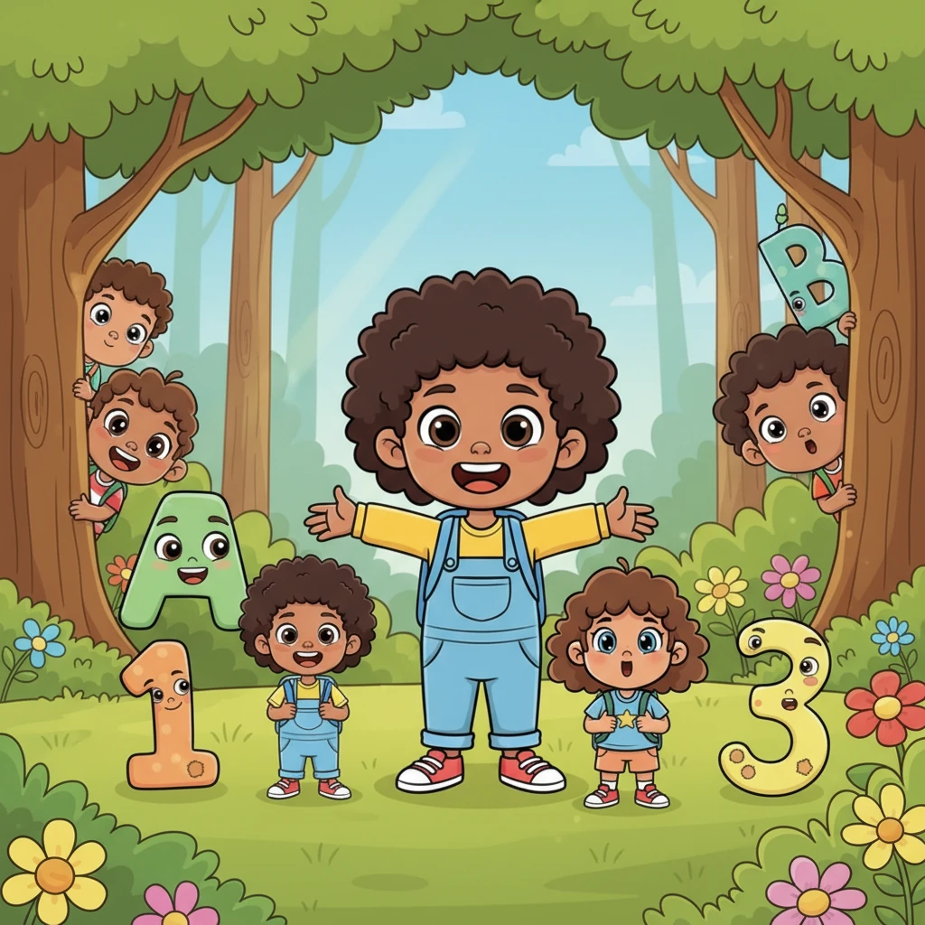 As they walked, they met other curious letters and symbols peeking from behind trees. Alfie A proudly introduced his number friends, demonstrating how A + 1, A + 2, and A + 3 could be made. The forest buzzed with new connections.