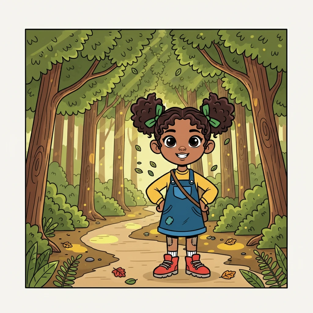 As Anya entered the Whispering Woods, sunlight dappled through the leaves, creating dancing patterns on the forest floor. The air was filled with the scent of pine and damp earth. Anya took a deep breath, ready for her adventure.
