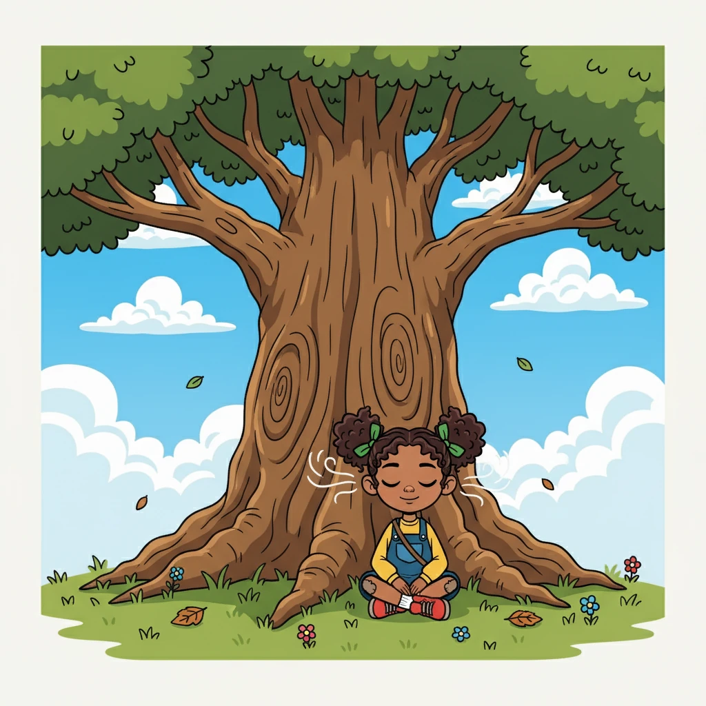 Finally, Anya arrived at the oldest tree, its trunk massive and its branches reaching towards the sky. She sat at its base and closed her eyes, listening intently to the whispers of the wind.