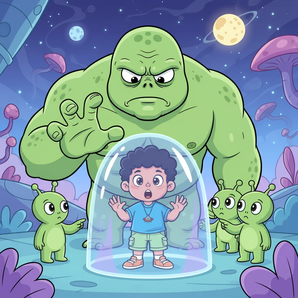 Los alienígenas le explican a Nico que enviarán un clon a la Tierra para que él pueda quedarse. Justo entonces, un alienígena gigante y gruñón aparece, frunciendo el ceño, y de repente, encierra a Nico en una jaula transparente de energía.