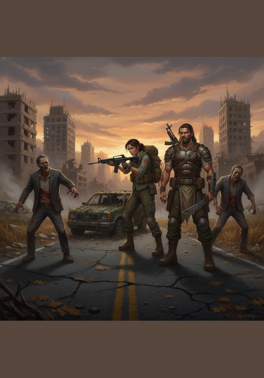 Suddenly, a group of zombies appears in the middle of the road. Jack uses a loud whistle to make a noise far away. The zombies walk toward the noise, and the friends run past them.