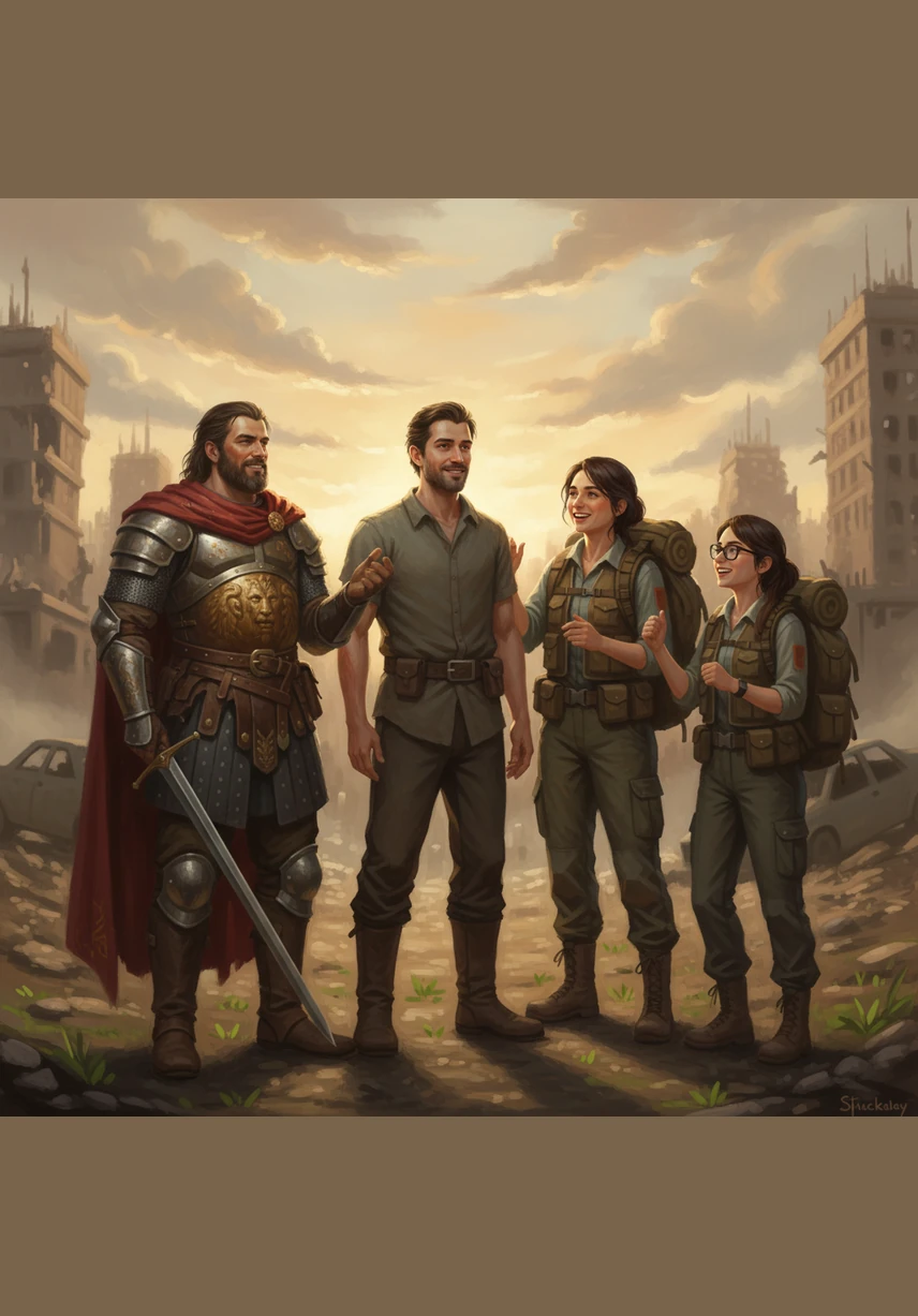 The zombie's skin turns soft, and its eyes look kind again. The zombie is now a human man who smiles and says thank you. The four friends are happy because they can finally save the world.