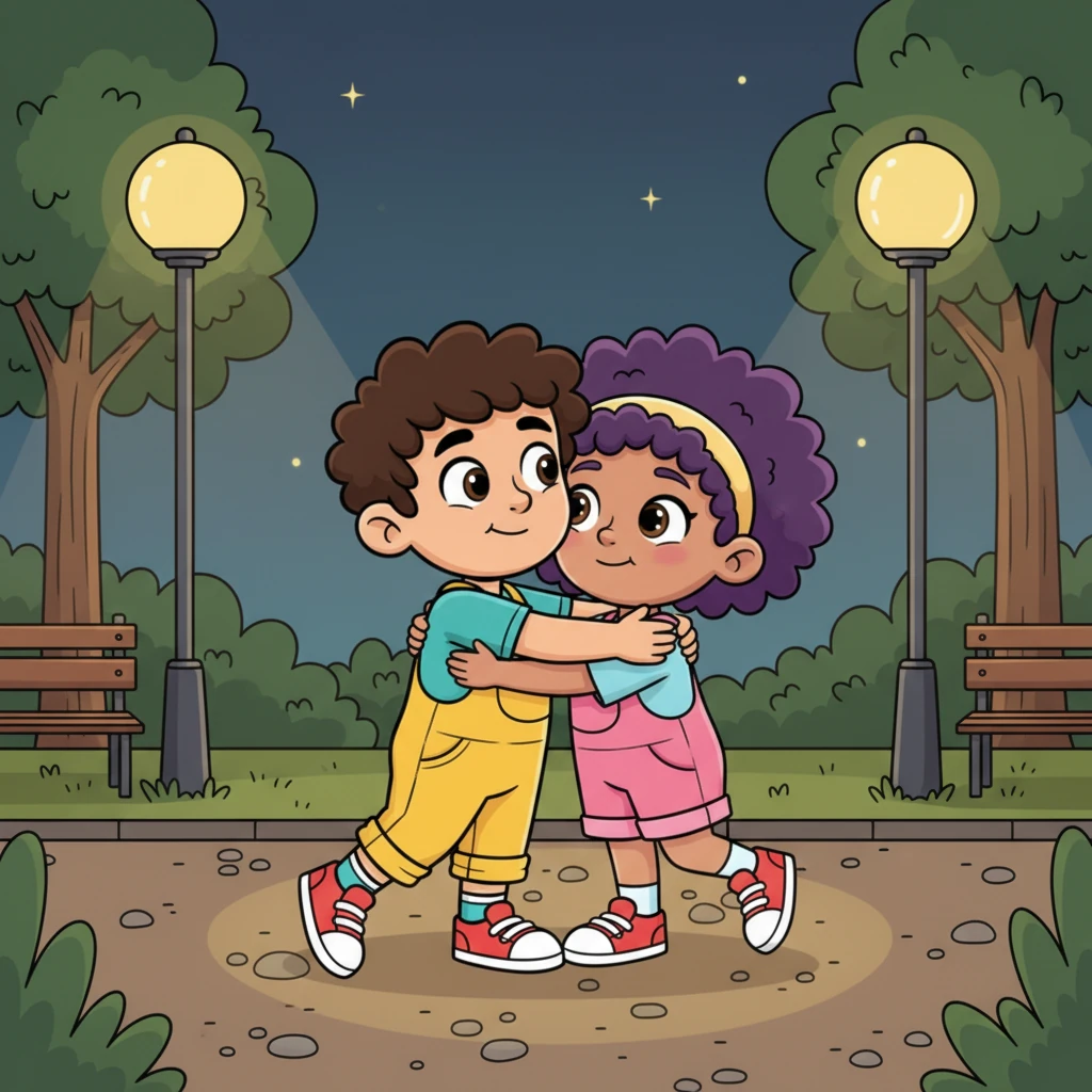 After his performance, they walked to a nearby park under the dim, gentle lights. The air was hushed, filled with unspoken feelings. Carlos, with a deep breath, confessed he couldn't stay silent anymore. Madison, eyes shining, echoed, "Me neither." They embraced, a silent promise.