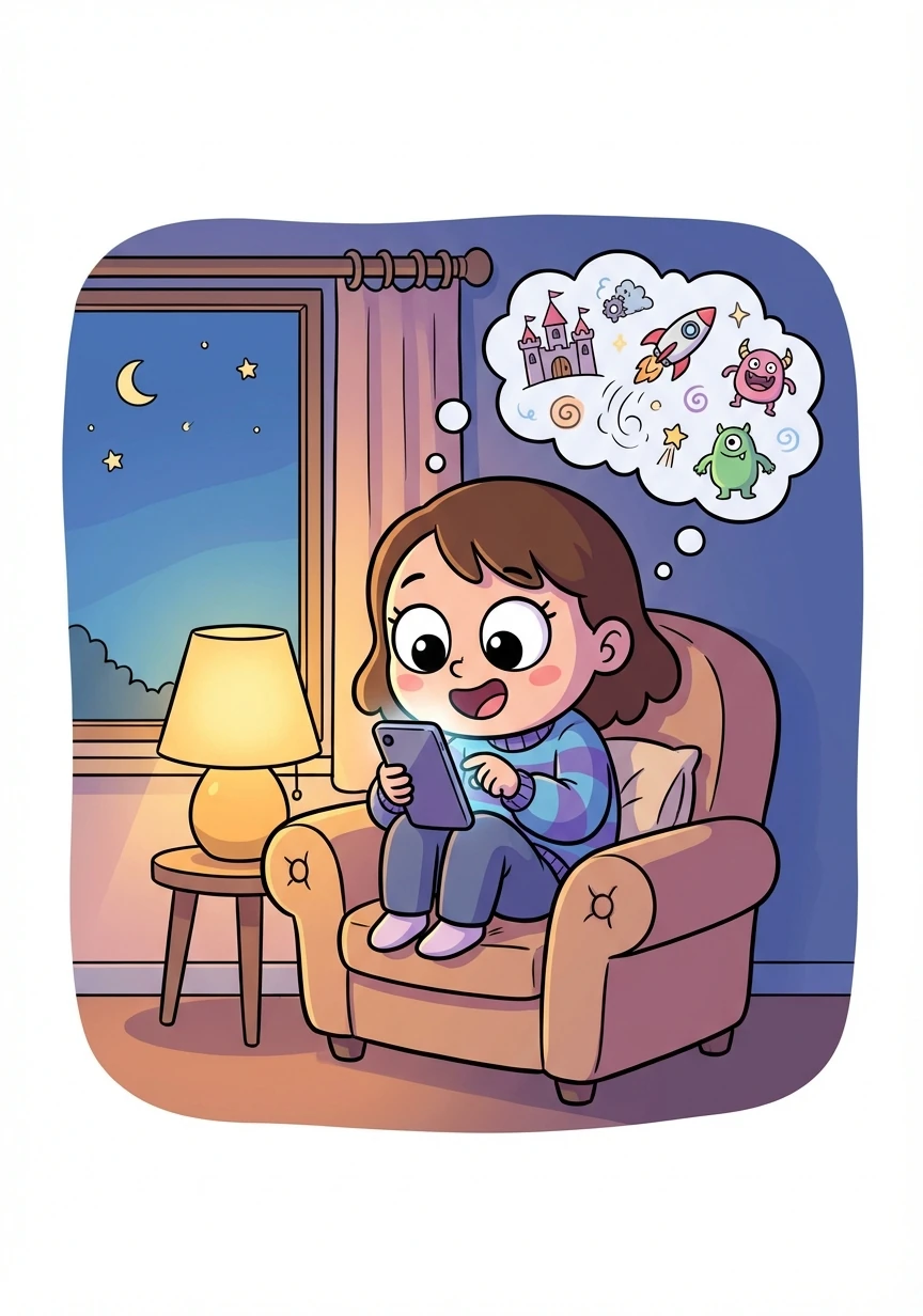 Every evening, Anya would eagerly write stories on her phone. She shared them with her friends on WhatsApp, creating exciting adventures for them to read. Her friends loved waiting for the next chapter, eager to see what Anya would dream up next.