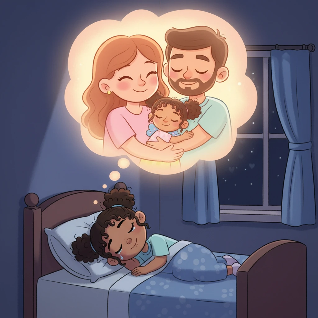 That night, Sophia drifted into a beautiful dream, a warm and tender memory of her loving parents. Their faces were soft and glowing, embracing her with a comfort she deeply missed. She woke with a bittersweet longing in her heart.